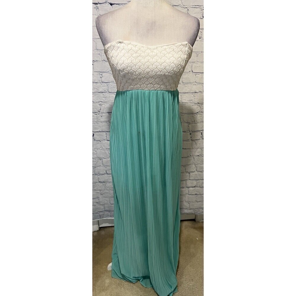 Levee Maxi Strapless Teal And White Flowy Long Dress Size Small